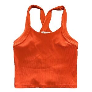 Athleta Tank Top Womens XS Orange Ribbed High Neck Crop Yoga Racerback